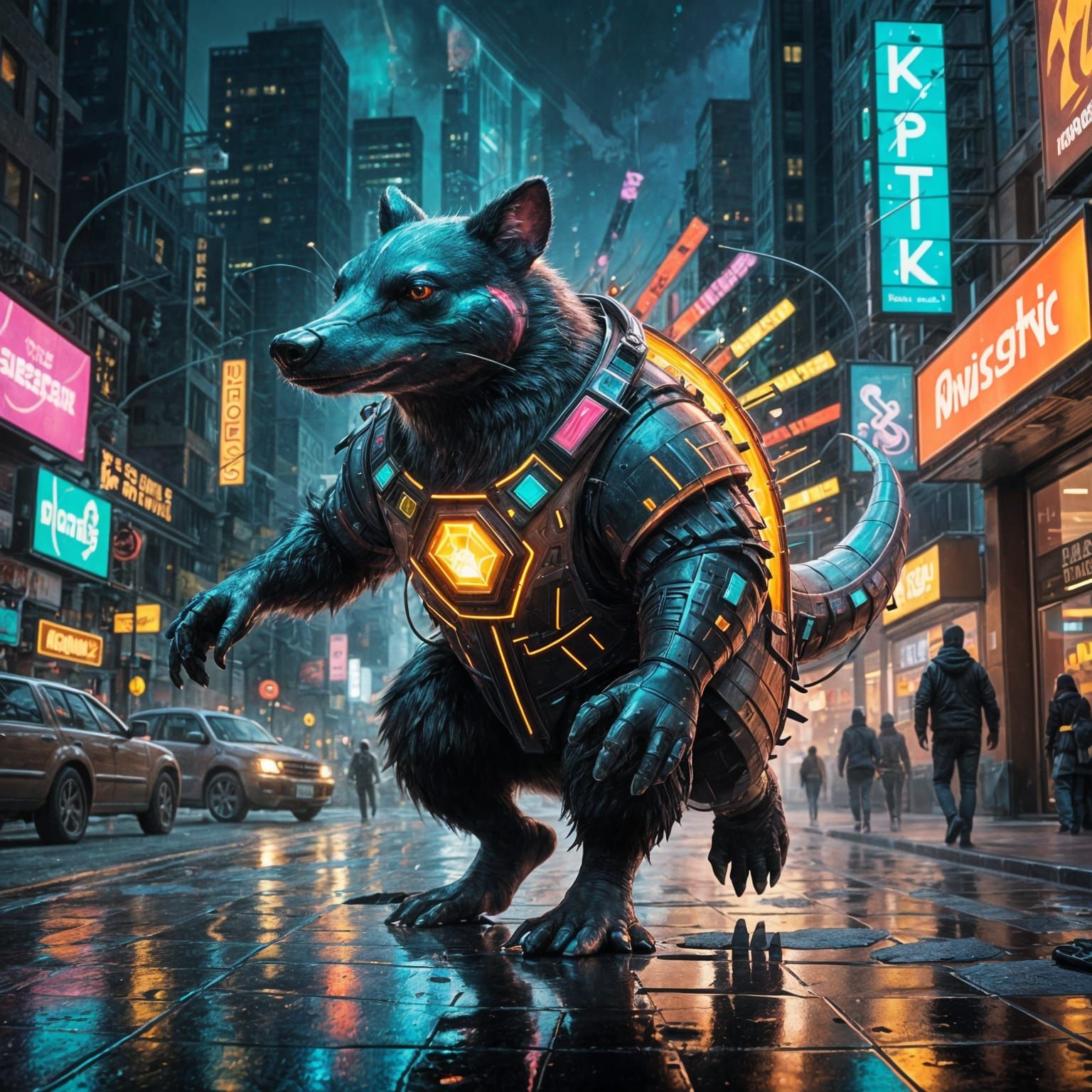 Kandinsky Platypus Villain in Neon Cityscape