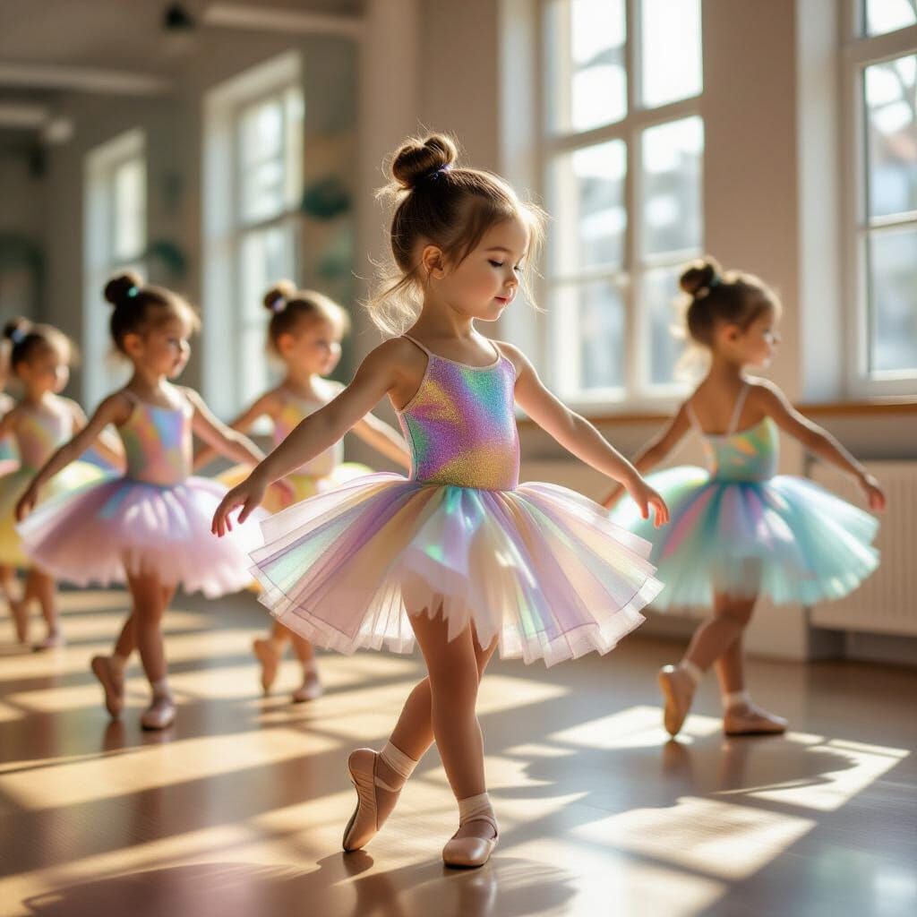 Girl in Rainbow Ballet Dress Dancing in Studio