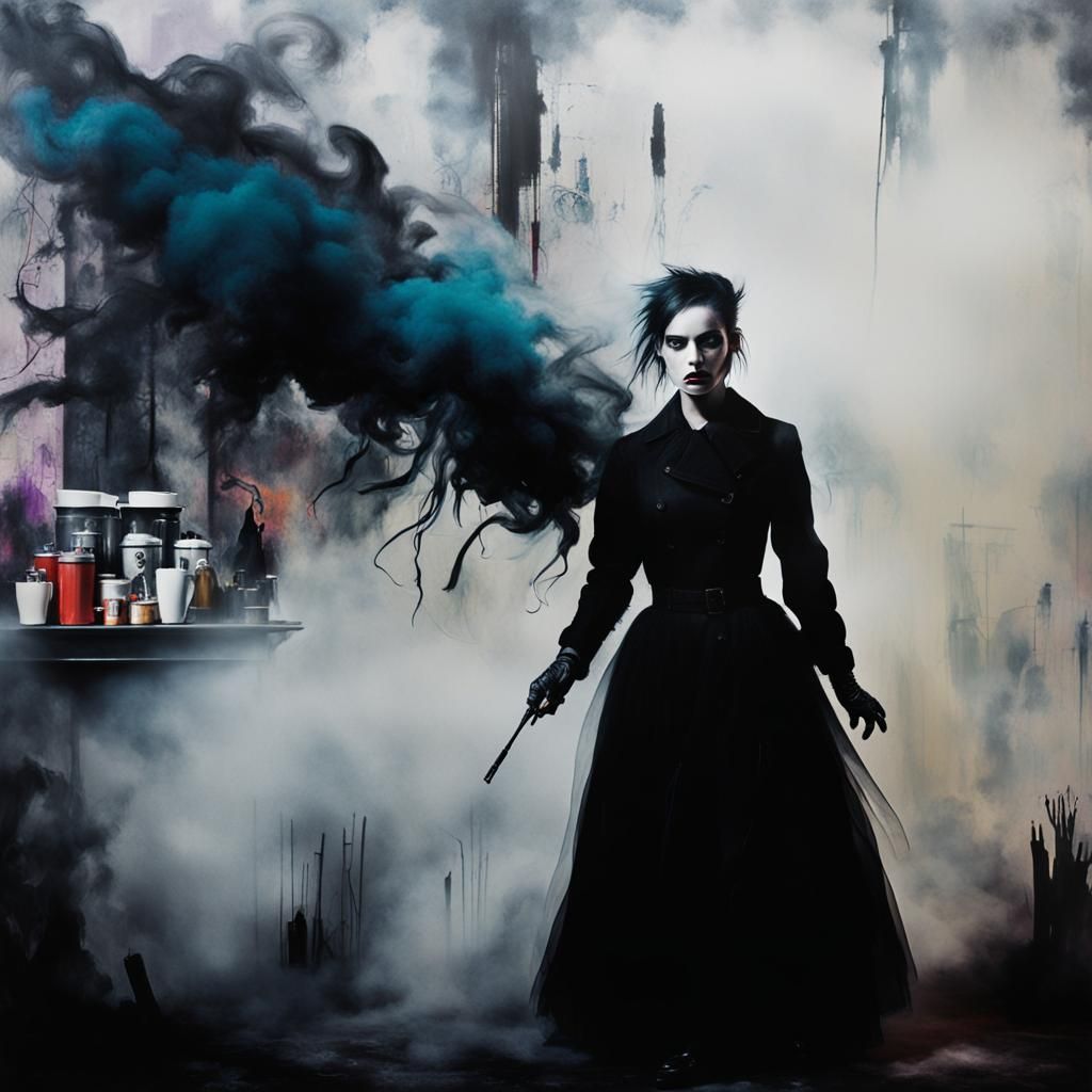 Goth Coffee Shop Elegance in Moonlit Shadows