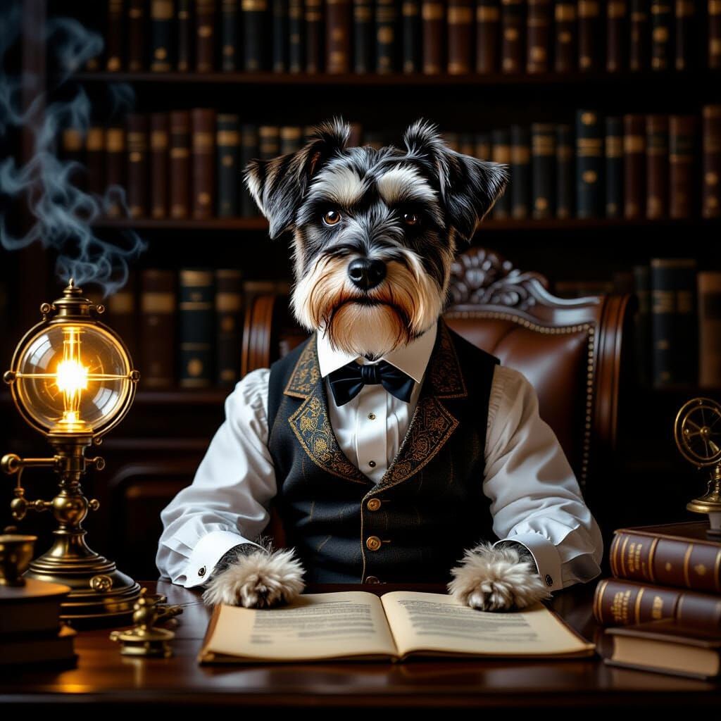 Steampunk Schnauzer Time Traveler Portrait