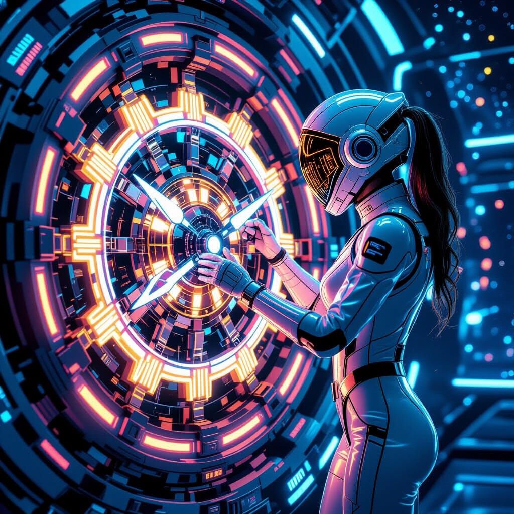 Celestial Clockmaker Repairs Astral Clock in Space