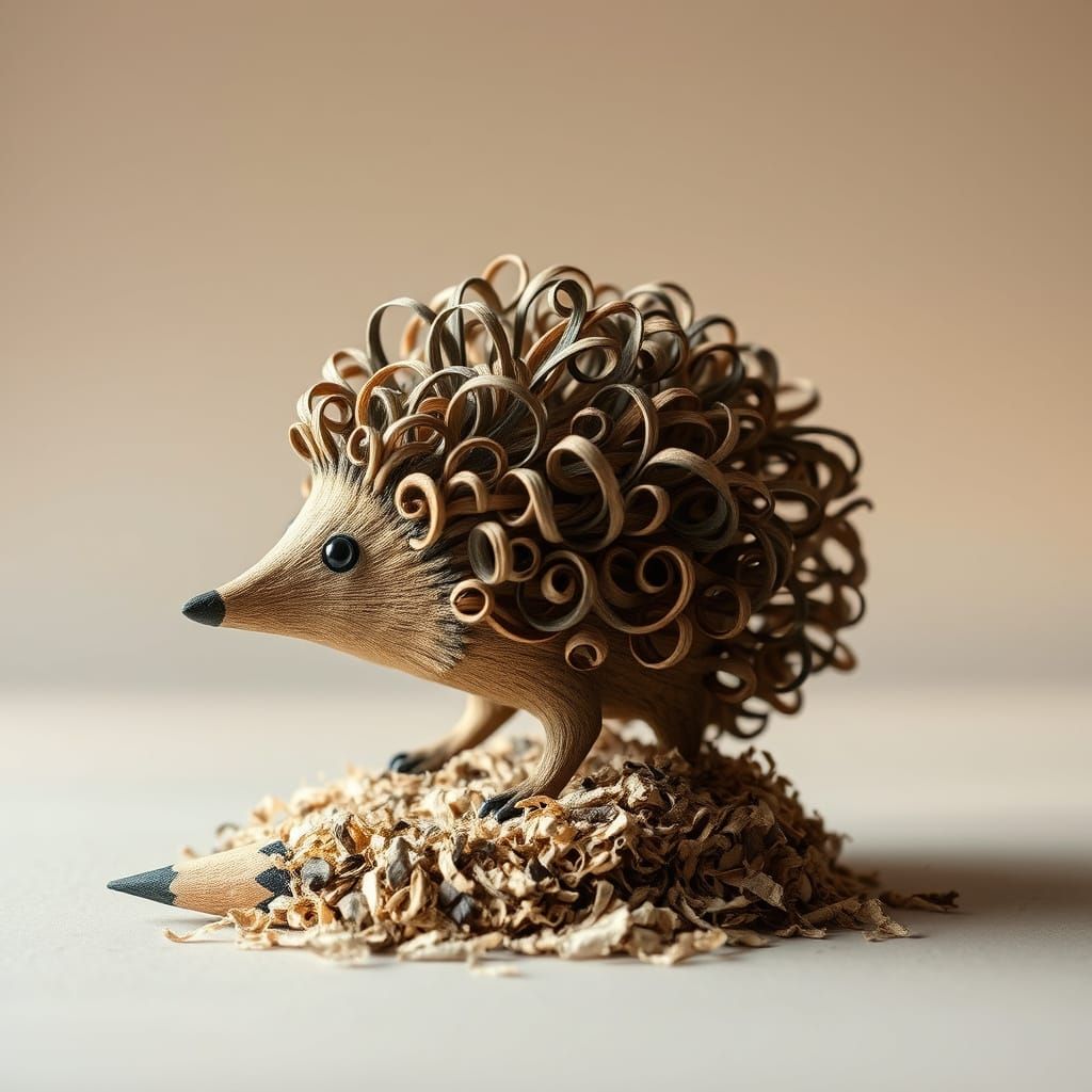 Whimsical Curly Hedgehog Sculpture in Golden Lighting