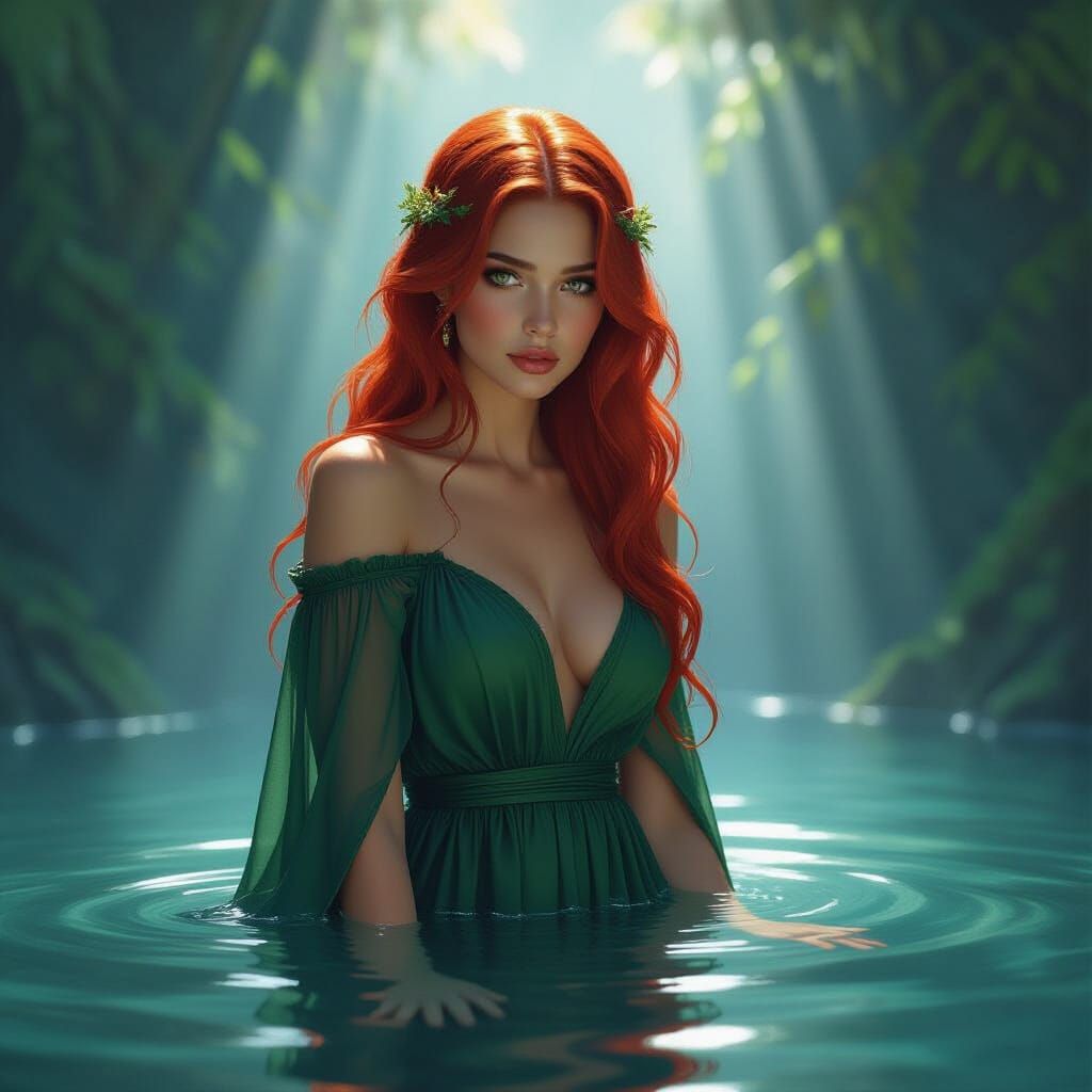 Sorrowful Woman in Water, Inspired by Mucha