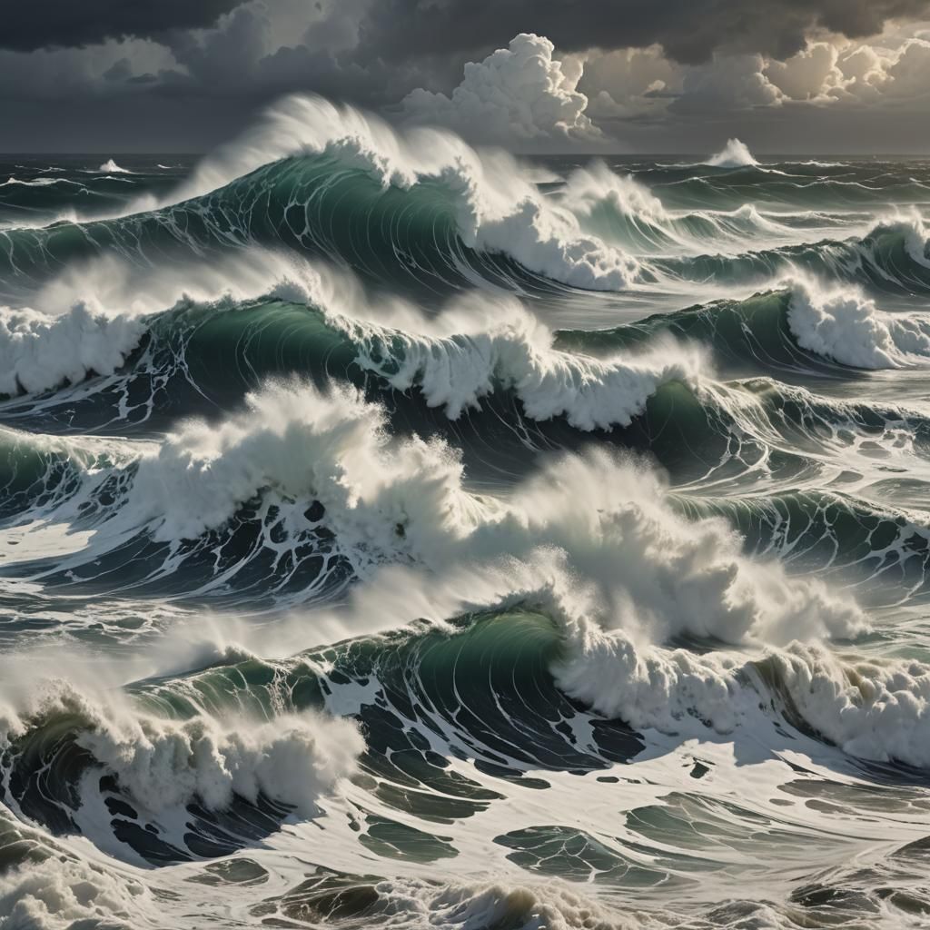 Violent Storm: Gigantic Waves Crash in Hyper-Realistic Paint...
