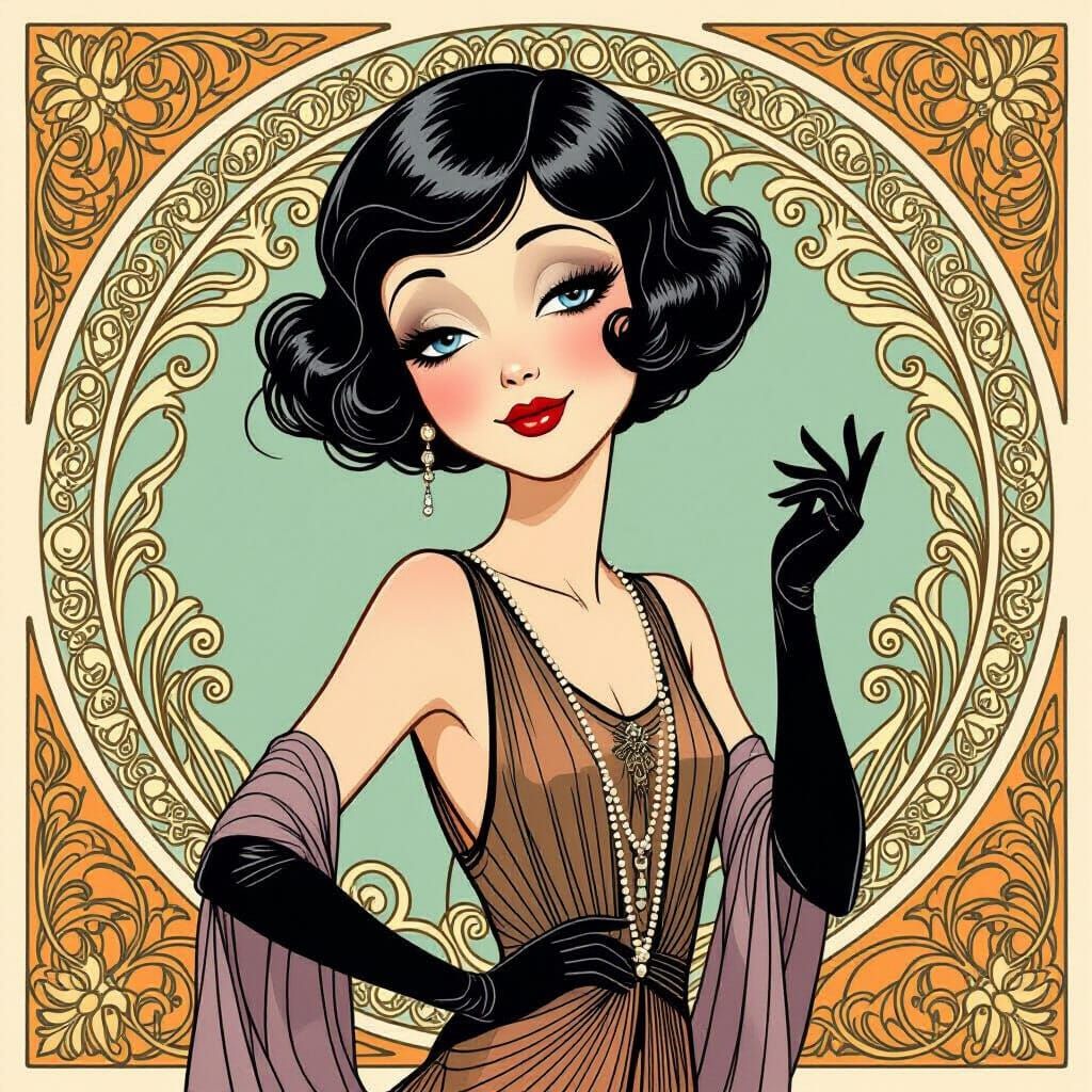 Art Nouveau Flapper Caricature in 1920s Style