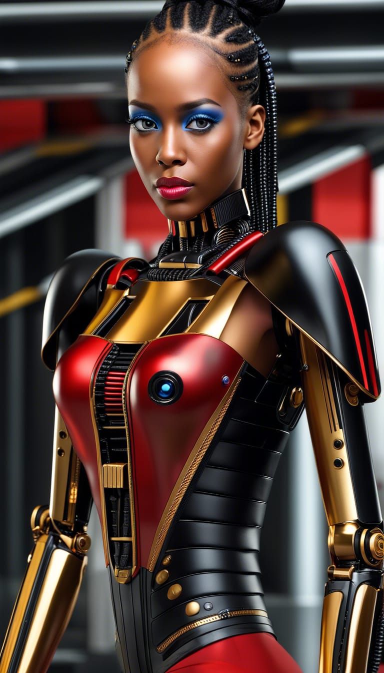 Melanesian Female Cyborg with Glowing Eyes