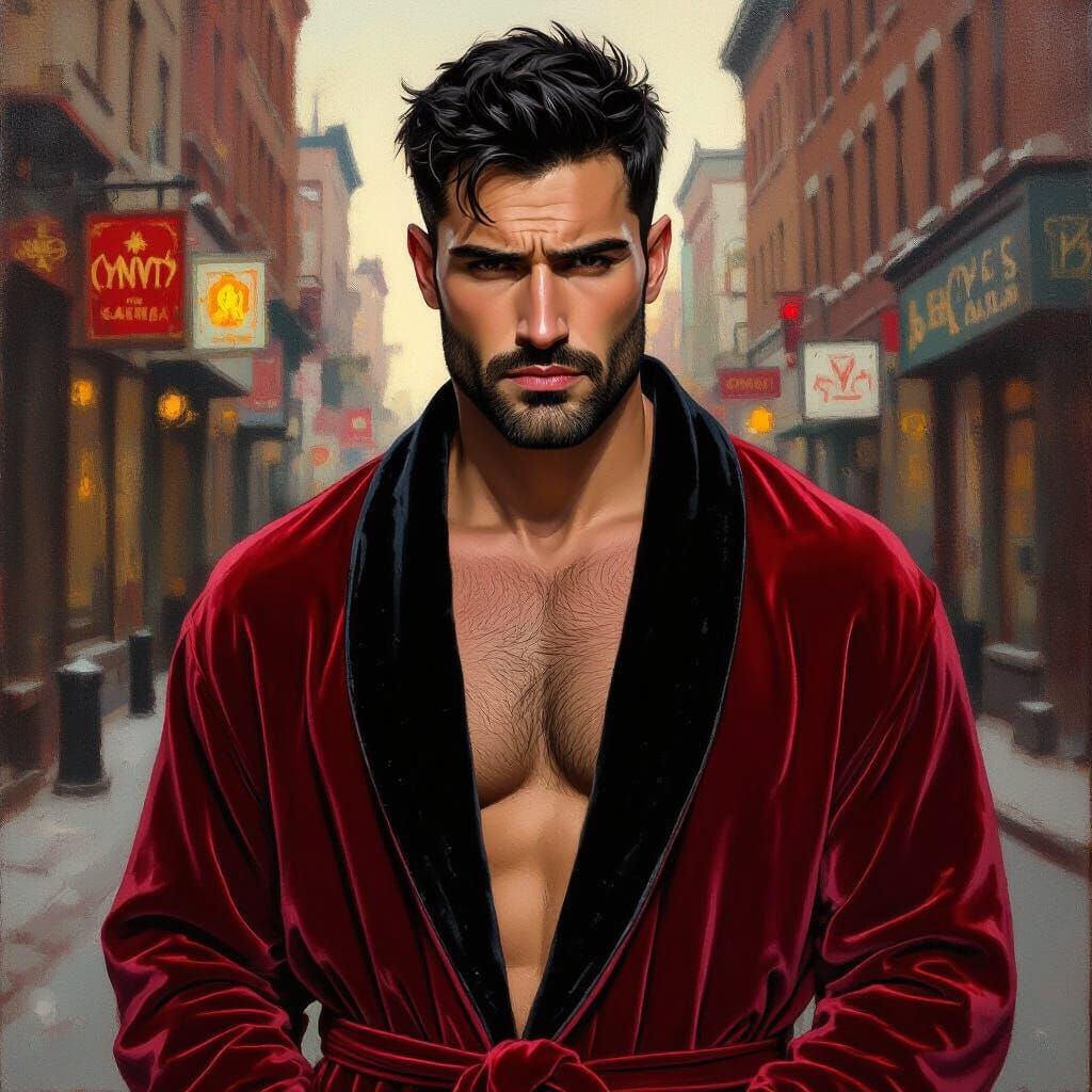 Sad Man in Red Robe, Impressionist Portrait