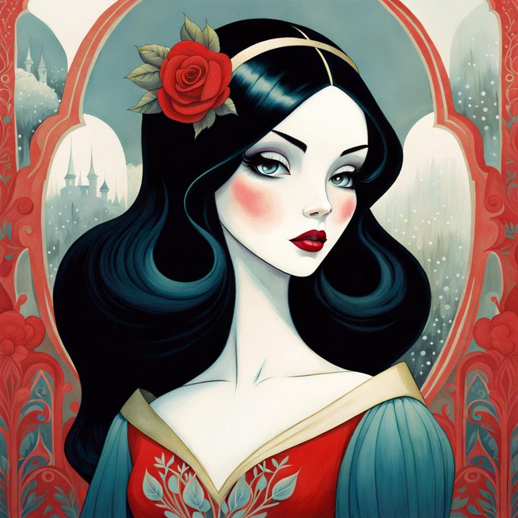 Snow White Portrait in Muted Watercolor