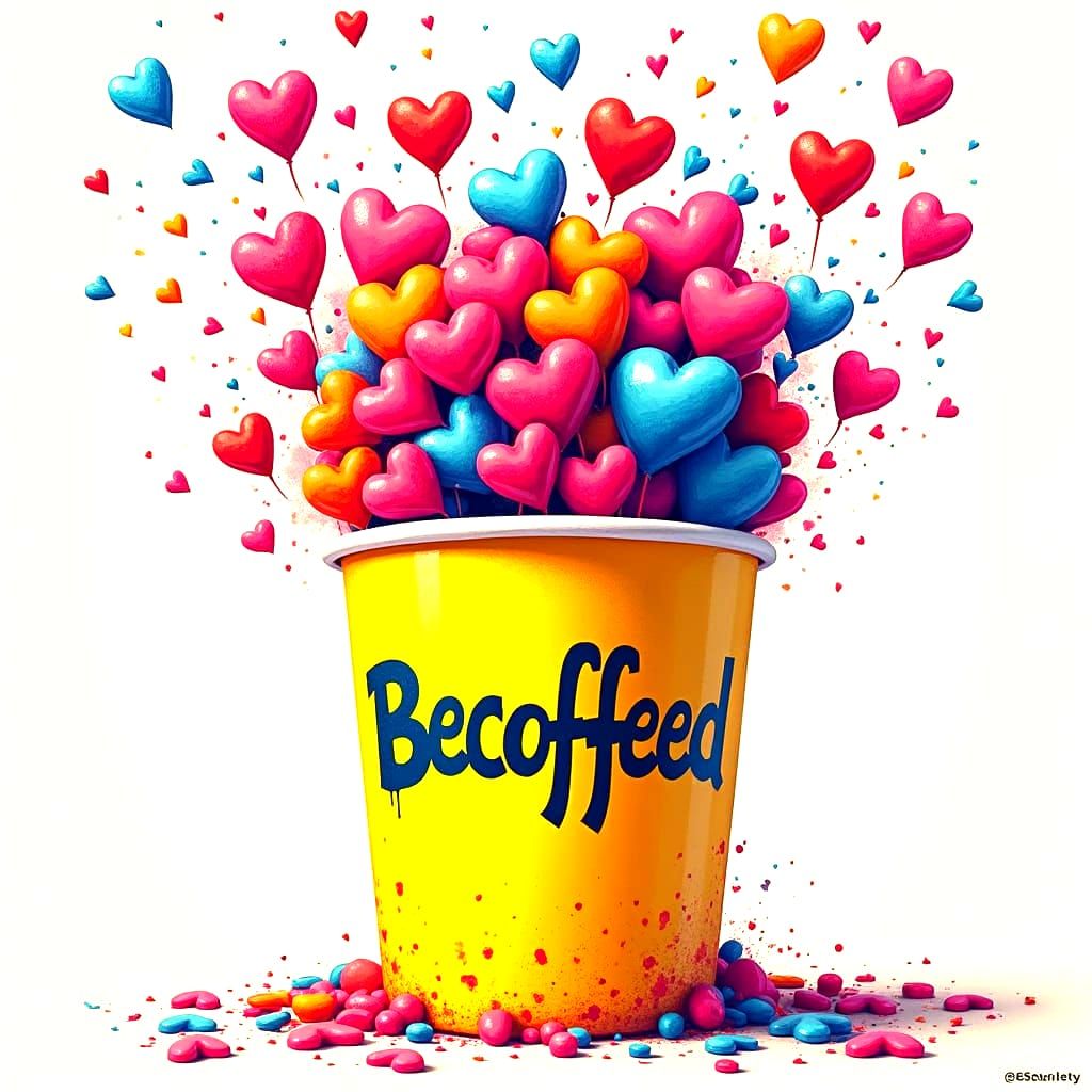 Becoffeed Cup Overflowing with Hearts in Graffiti Art