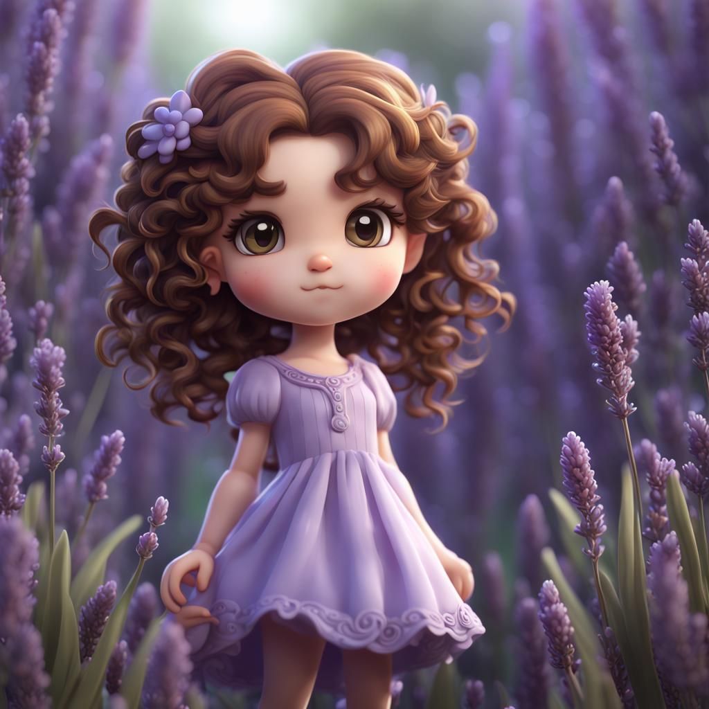 Chibi Girl in Lavender Dress: Detailed Digital Art