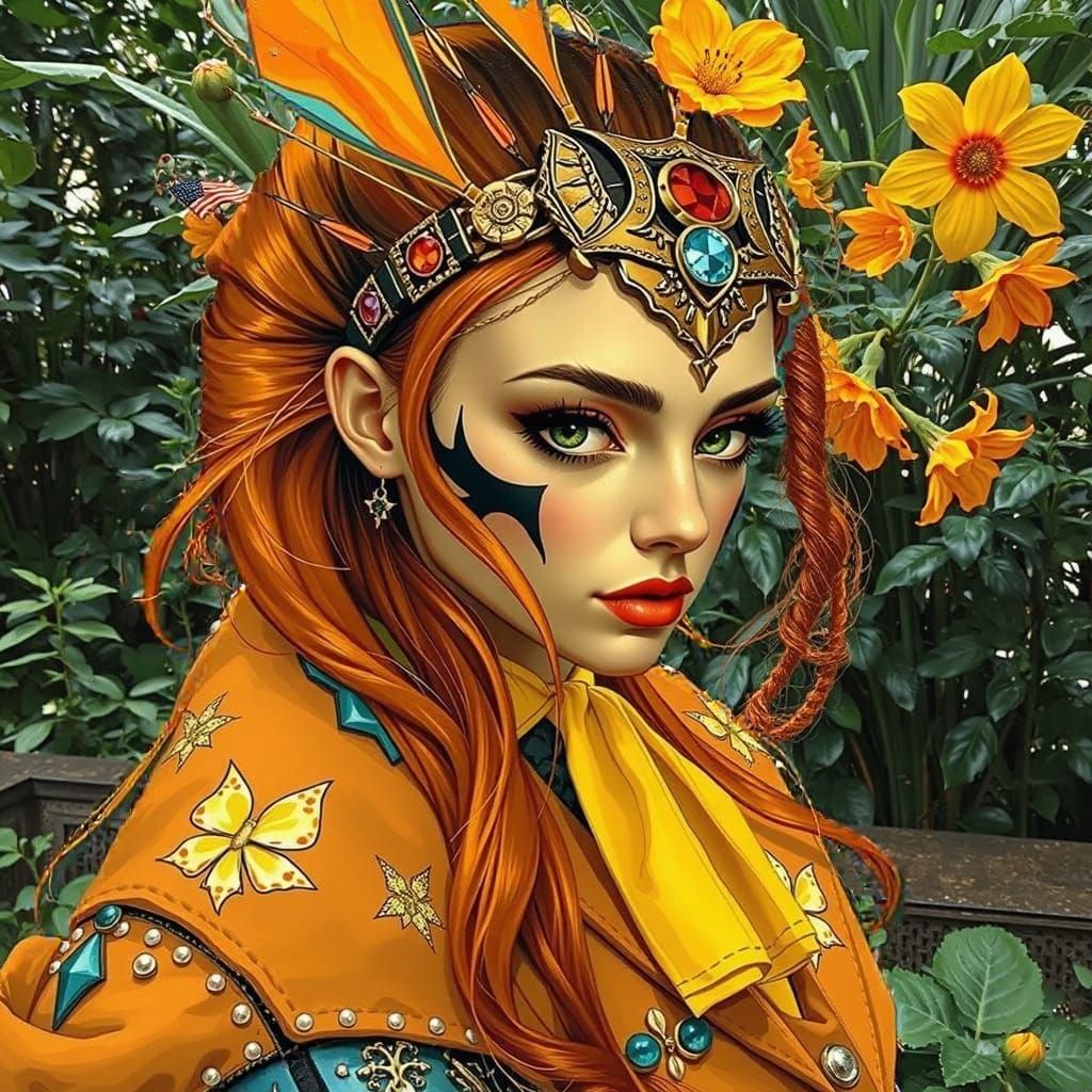 Surreal Alice in Wonderland Scene with Art Deco Elements