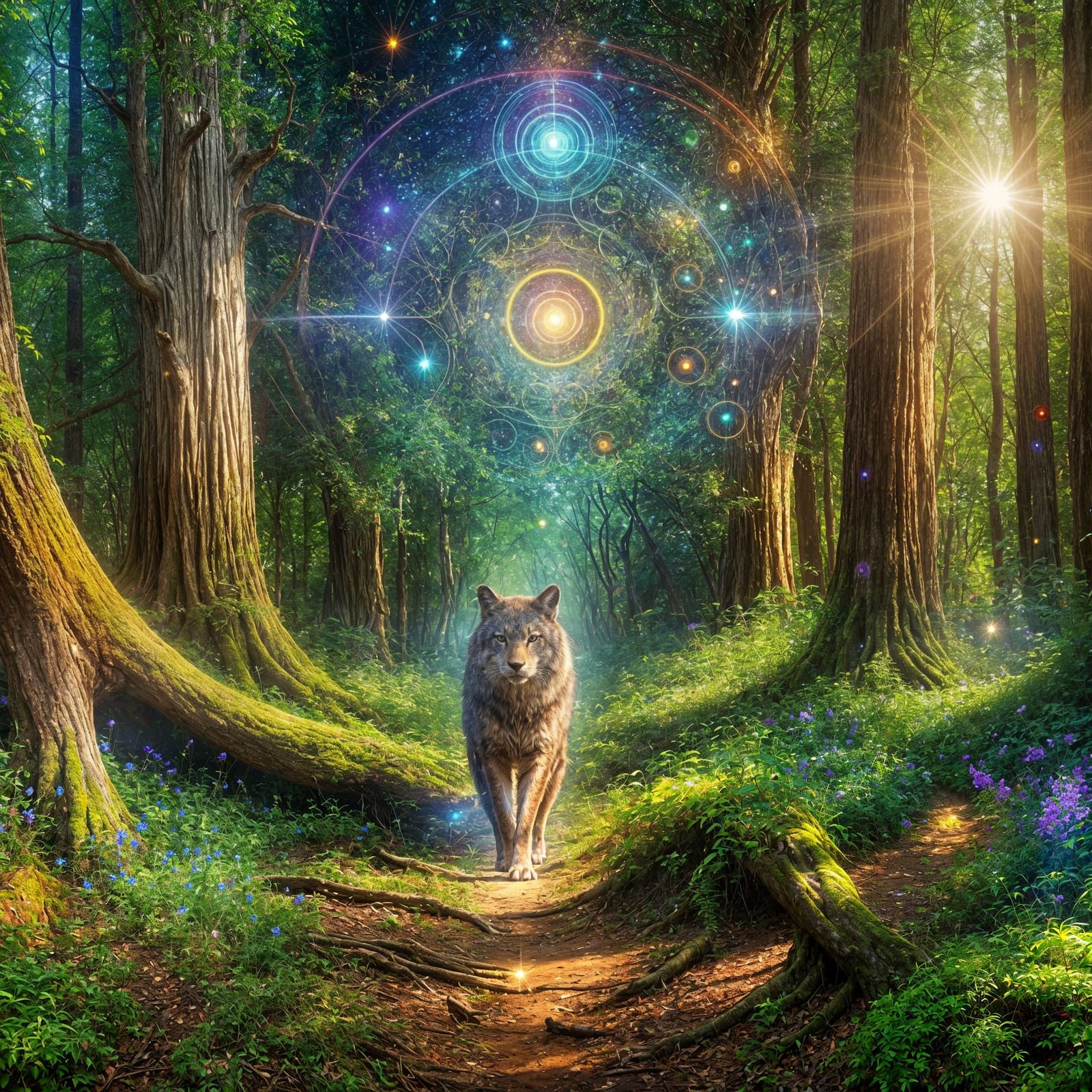 Cosmic Wisdom in a Vibrant Earthy Forest