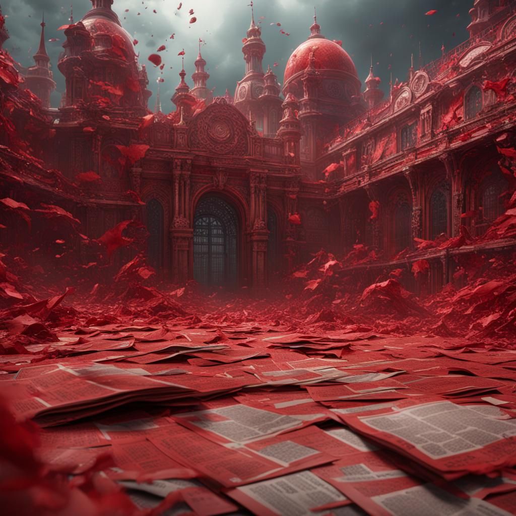 Fantastical Red Newspaper in Detailed Matte Painting