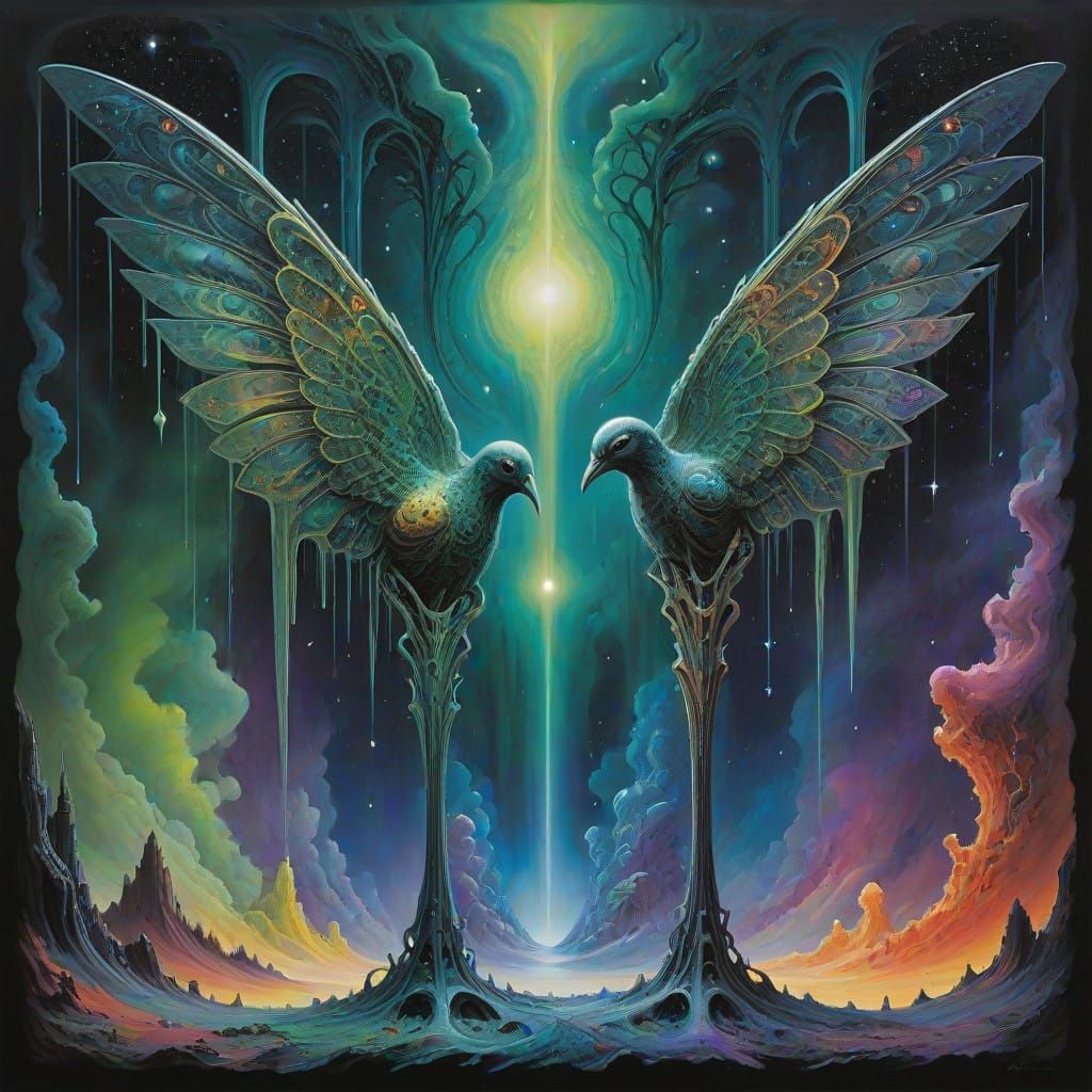 Celestial Confluence: Cosmic Celebration in Iridescent Glow