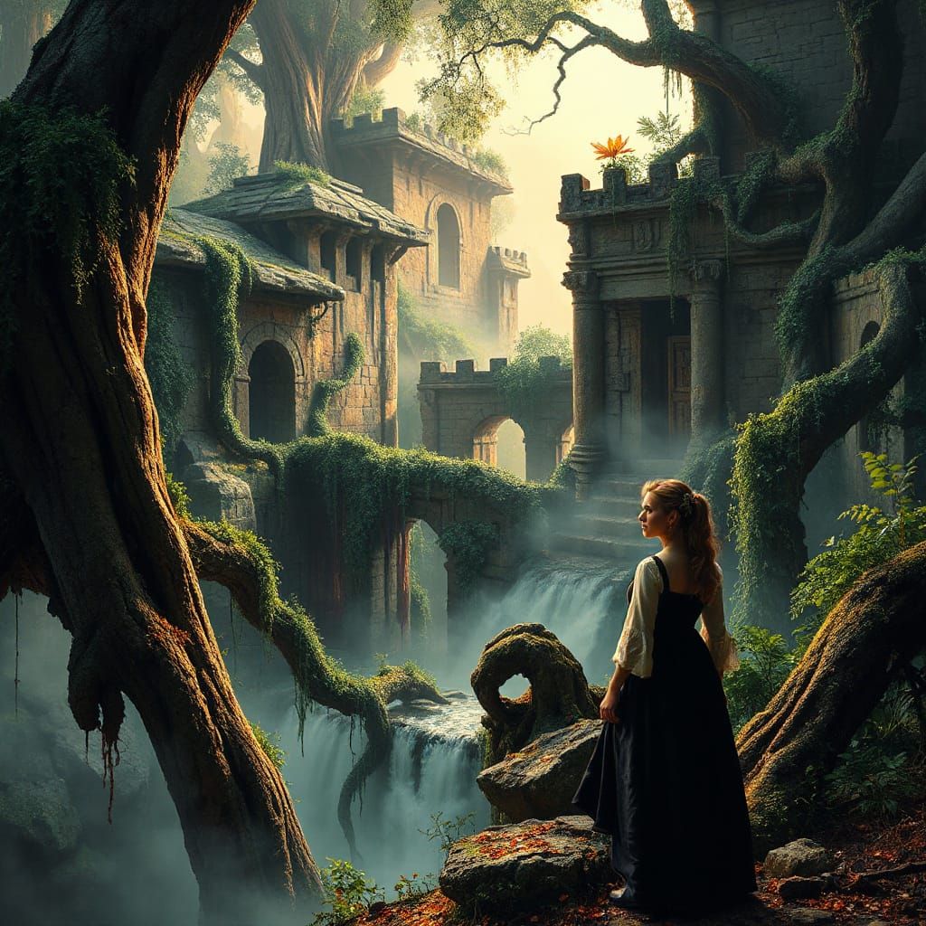 Ancient Jungle City Discovery in Gouache Style