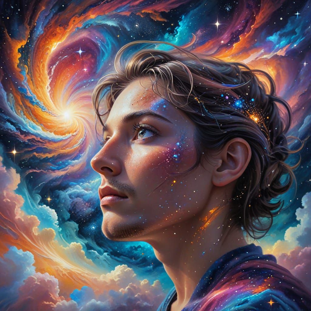 Surreal Stargazer in a Cosmic Oil Painting