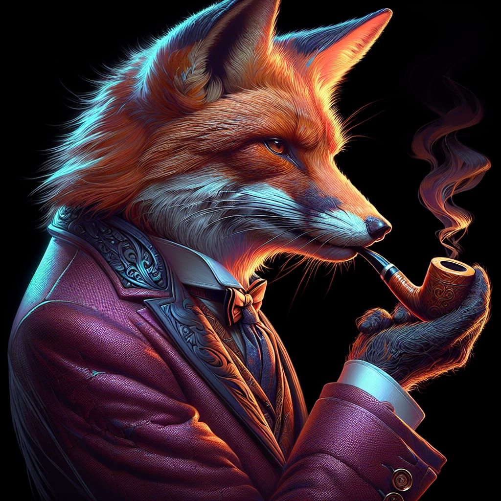 Sophisticated Fox Smokes Pipe in Digital Art Style