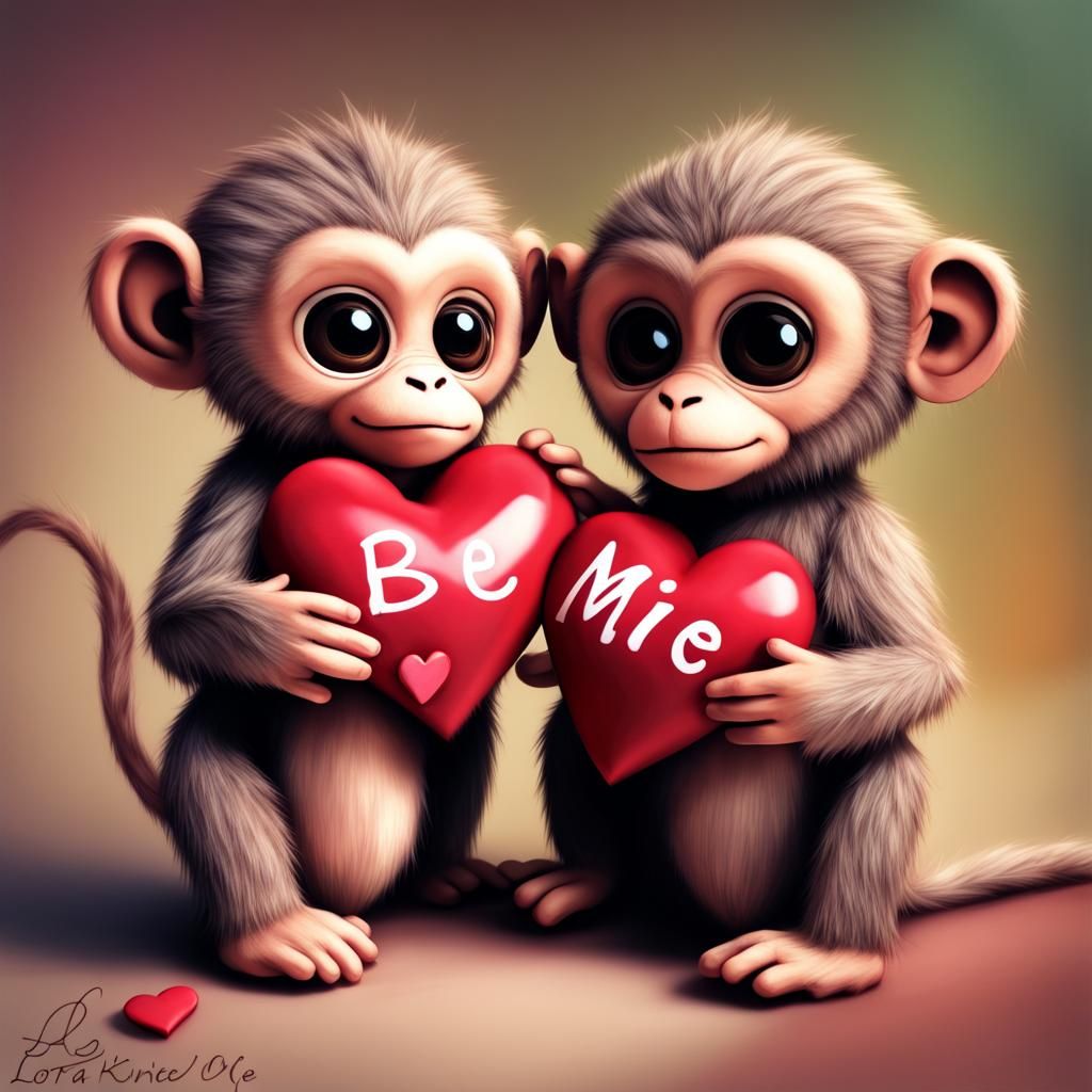 Monkeys Holding Heart: Cute, Realistic, Detailed