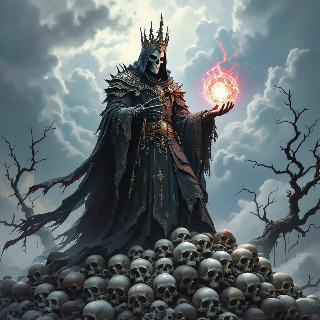 Lich King on Mountain of Skulls Digital Art
