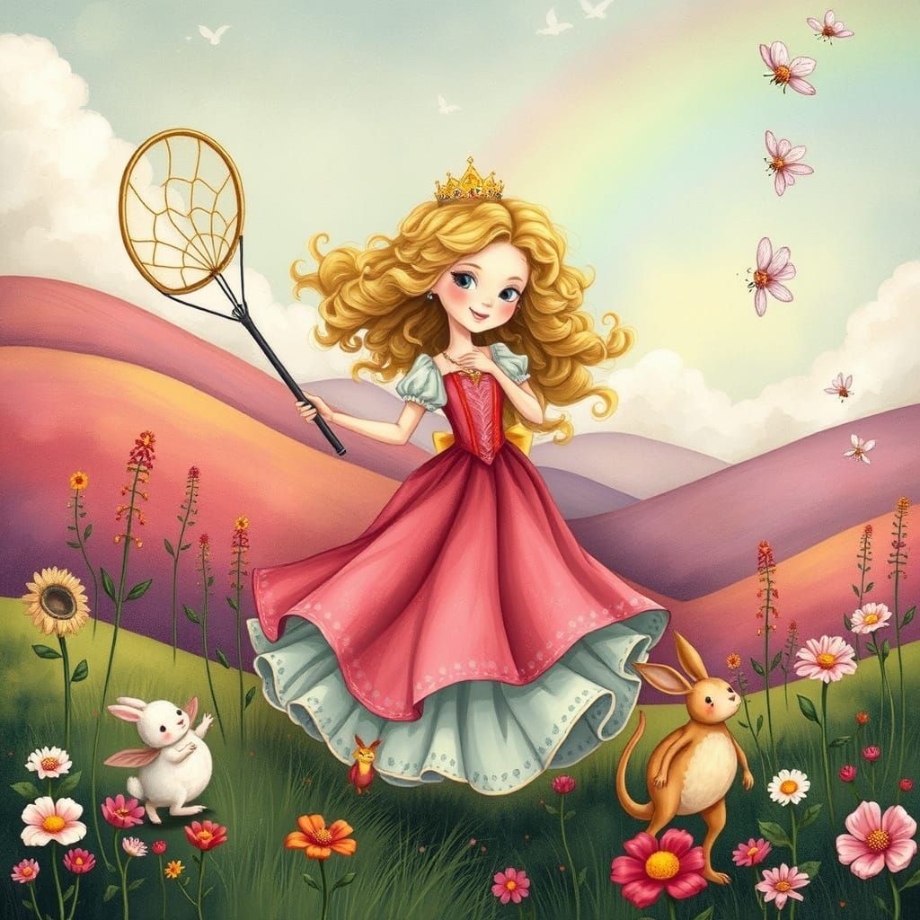 Whimsical Princess in a Fantastical World of Soft Hills and ...