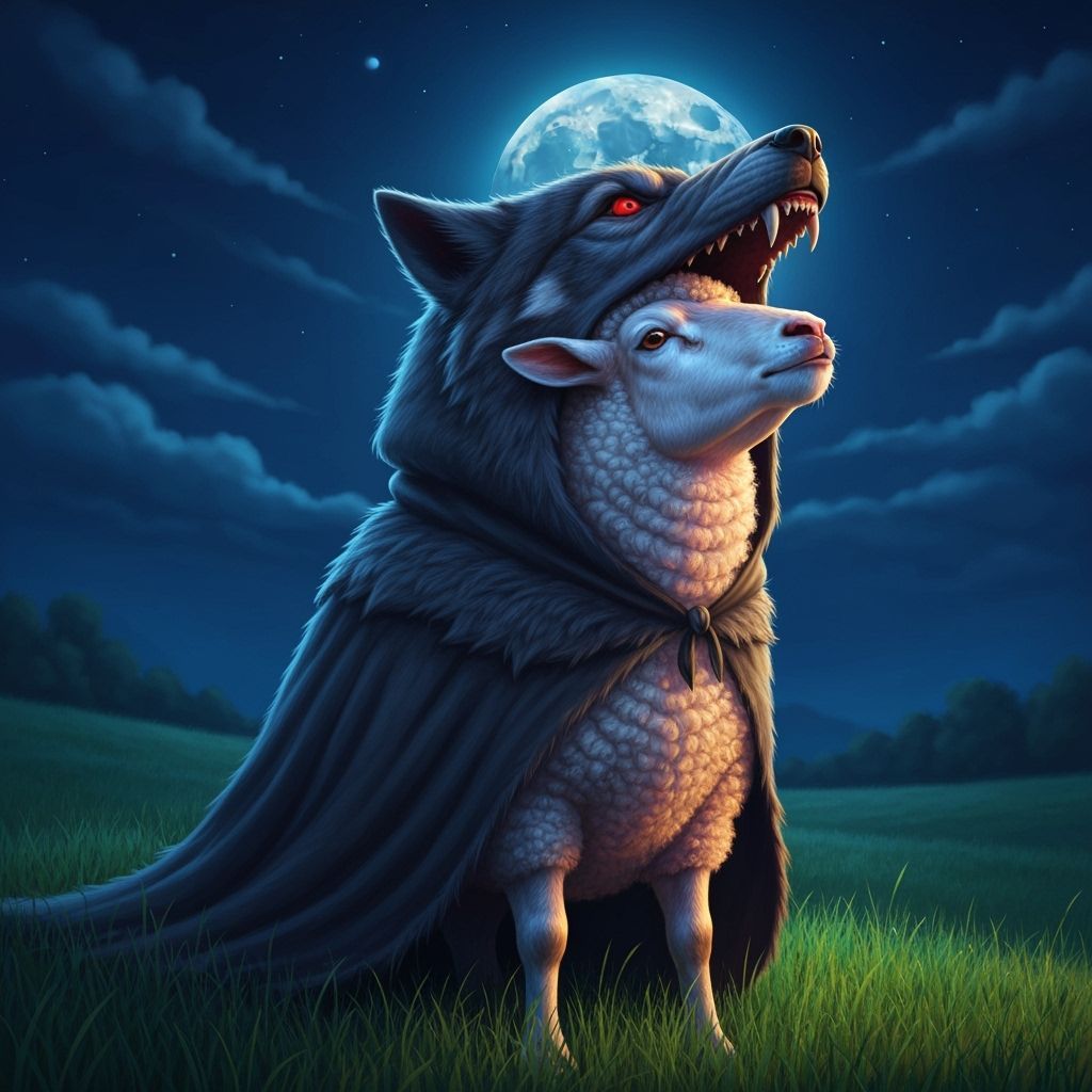 Sheep Disguised as Wolf Under Full Moon
