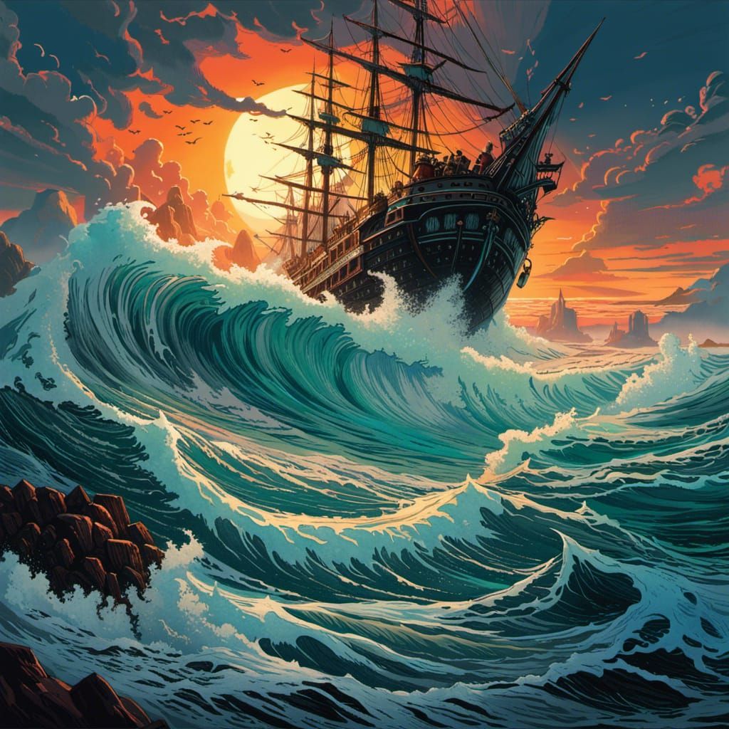 Ocean Maelstrom: Digital Illustration in Vibrant Colors