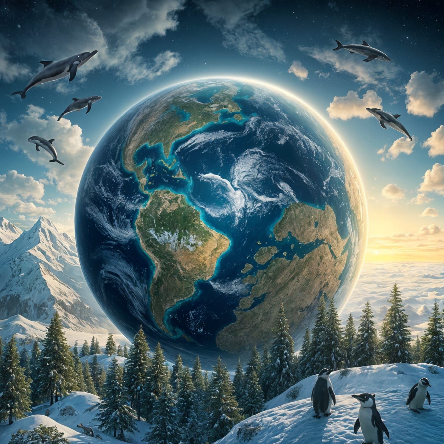 Vibrant Unspoiled Earth with Wildlife, in Sci-Fi Style