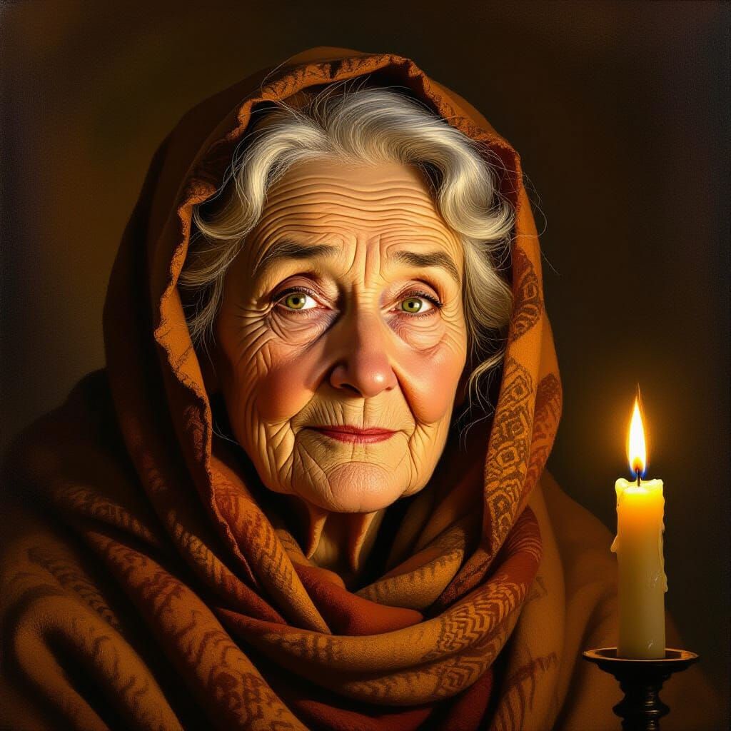 Contemplative Portrait of an Old Woman in Rembrandt Style