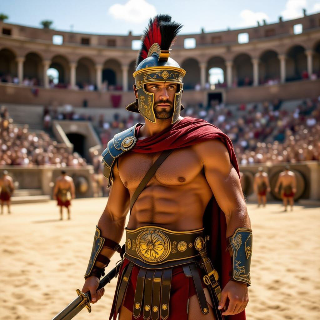 Roman Gladiator in Arena of Ancient Empire