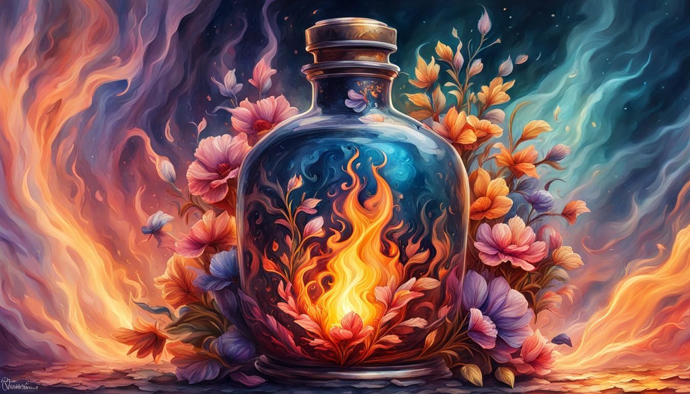 Soul's Flame: Digital Watercolor Illustration