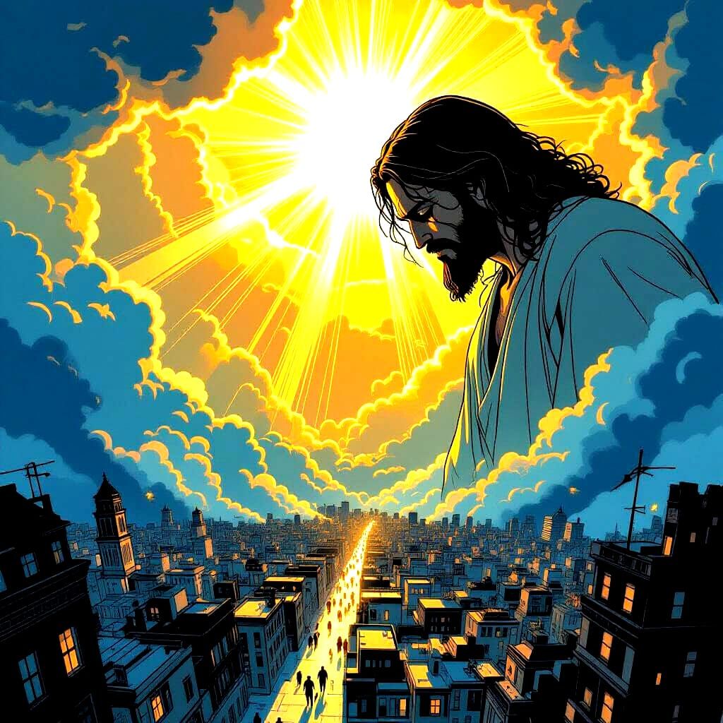 Heavens Open: Divine Light Over Shadowed City