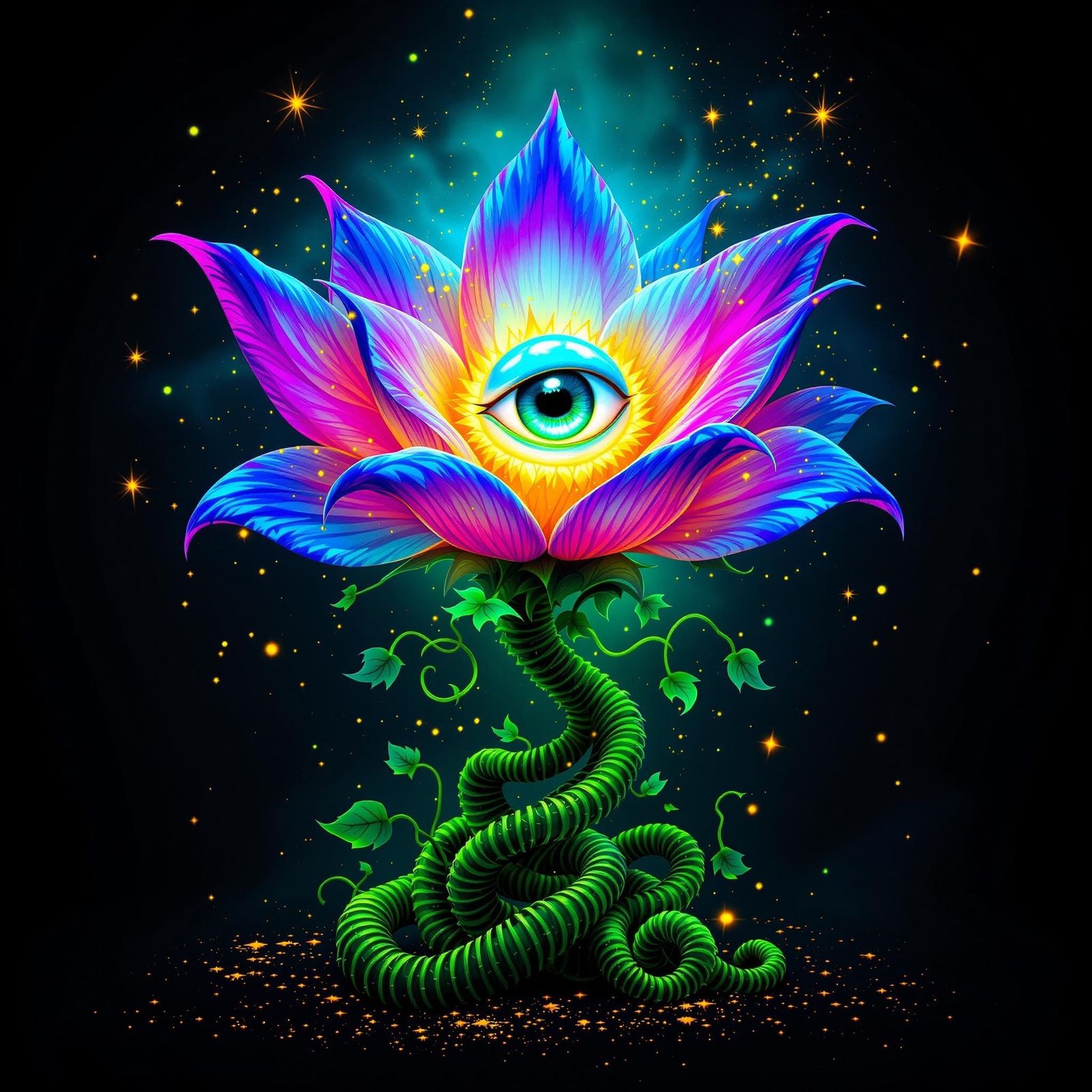 Luminous Mystical Bloom in Cyberpunk Aesthetic