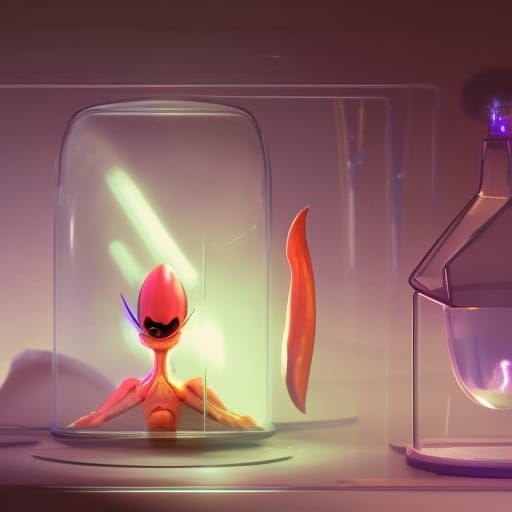 Futuristic Alien Monster in Lab, Dark Fantasy Concept Art