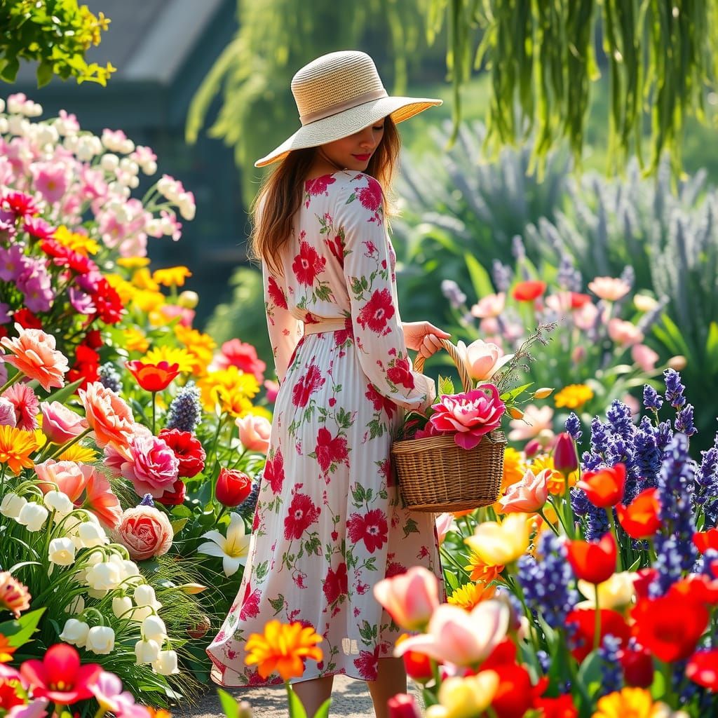 Garden Goddess in Whimsical Floral Paradise