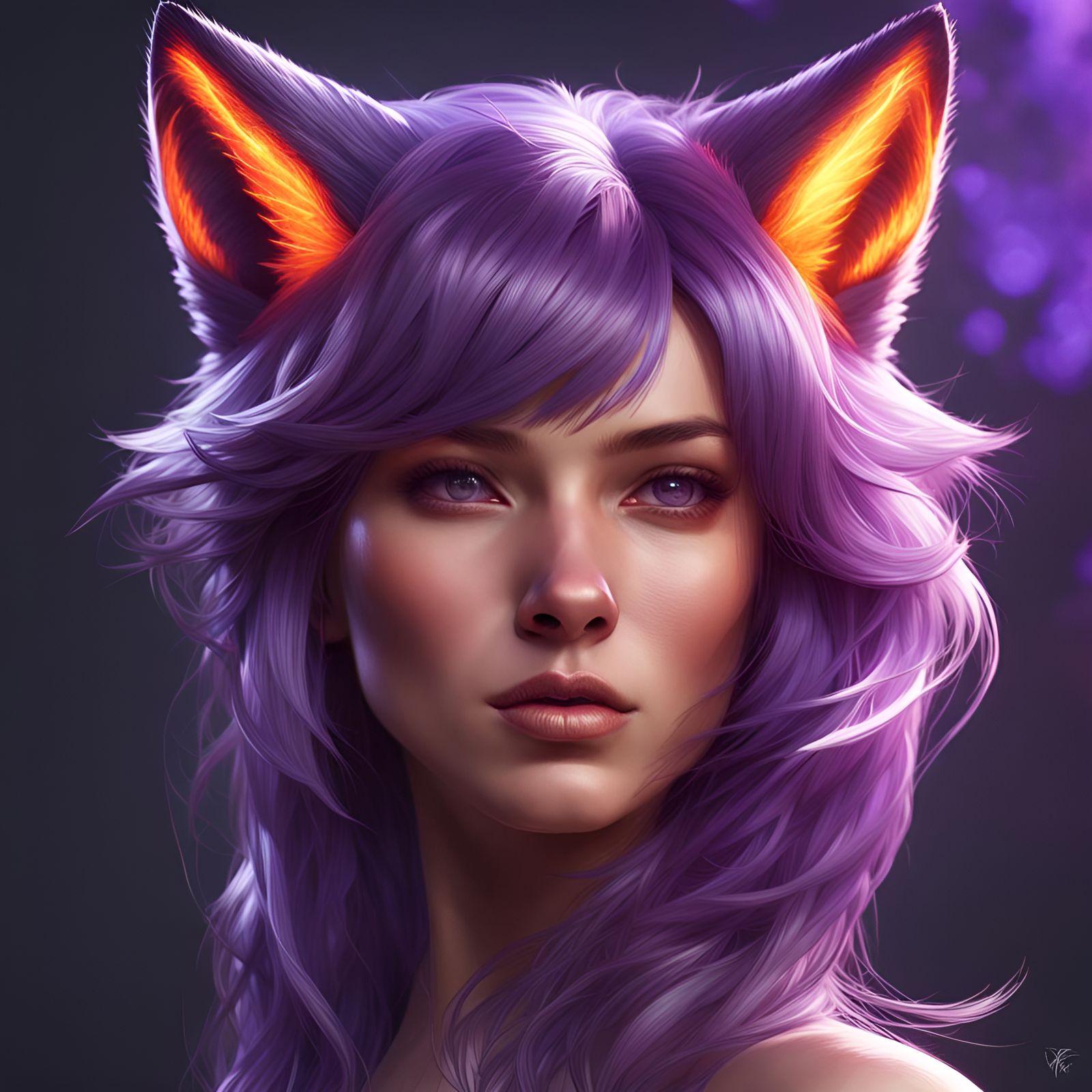 Fiery Purple Fox Portrait in Hyperdetailed Style