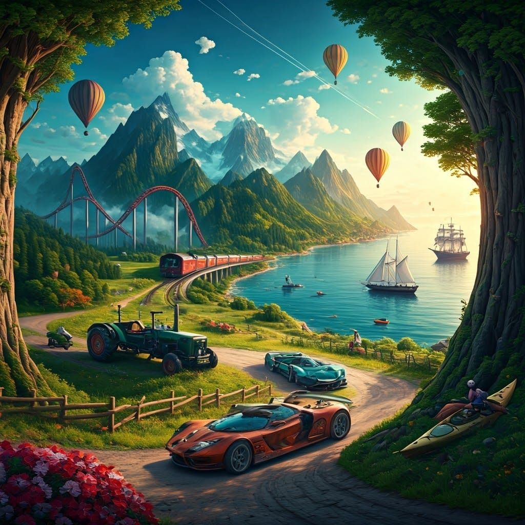 Fantastical Transportation Tapestry in Vibrant, Unreal Engin...