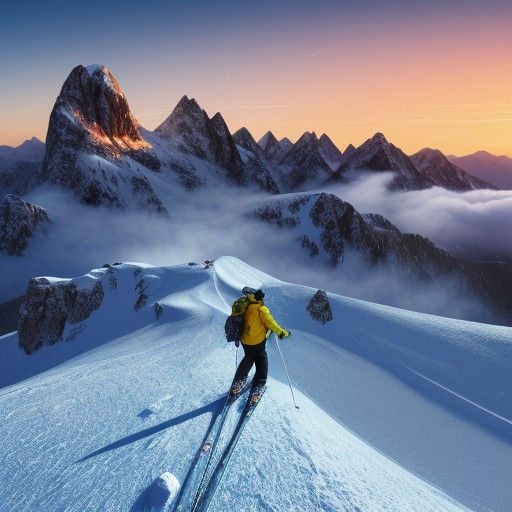 Heroic Skier on Majestic Mountain Peak in Vibrant Concept Ar...