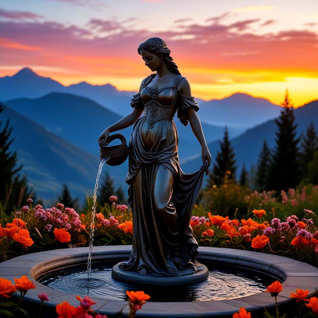 Granite Maiden Sculpture in Mountain Garden
