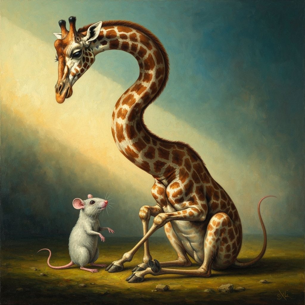 Giraffe Comically Imagines Itself As A Mouse In Surreal Oil ...