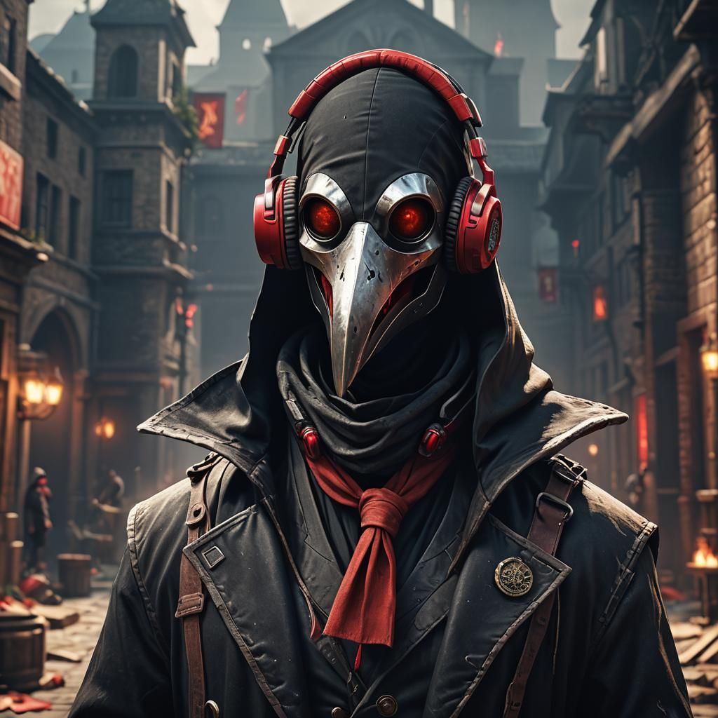 Plague Doctor with Headphones in 3D Style