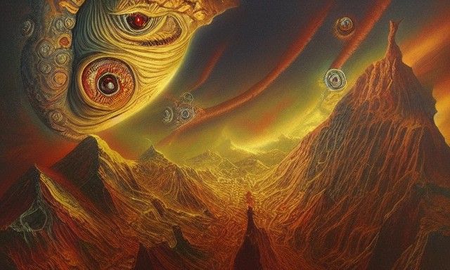 Illuminati Structure with Eyes in Oil Painting Style