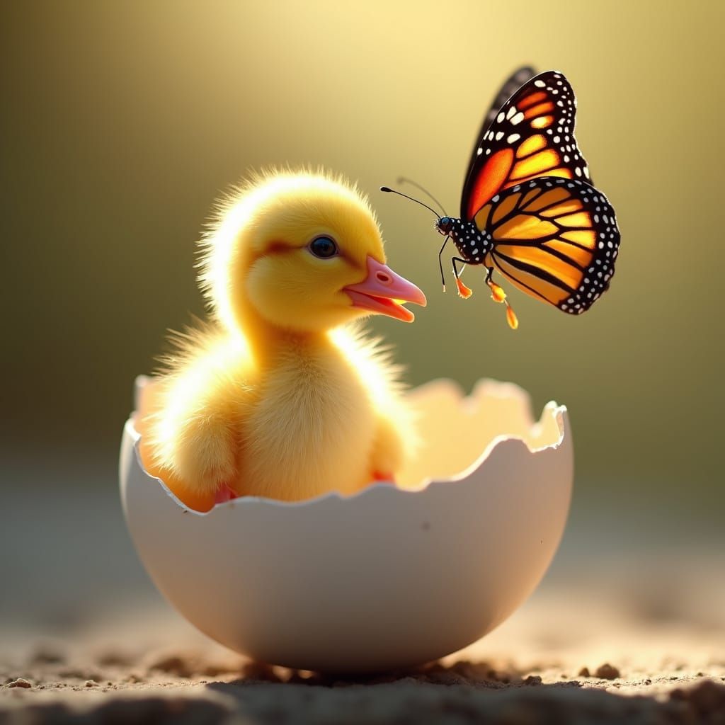 Duckling and Butterfly: Hyper-Realistic Golden Light
