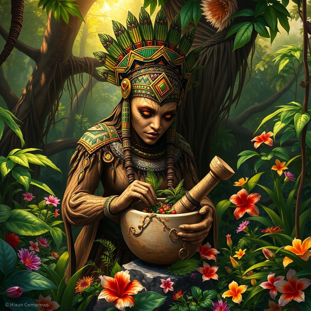 Mystical Treant Healer in Aztec-Inspired Jungle