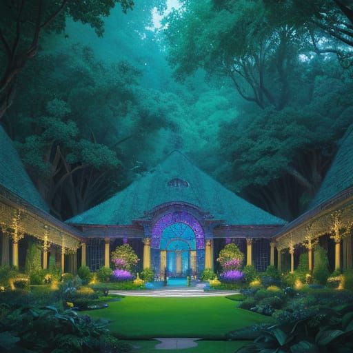 Orchestra in Lush Garden: Impressionist Gouache Painting