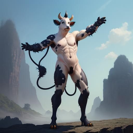 Anthropomorphic Dairy Cow Man in Anime Style