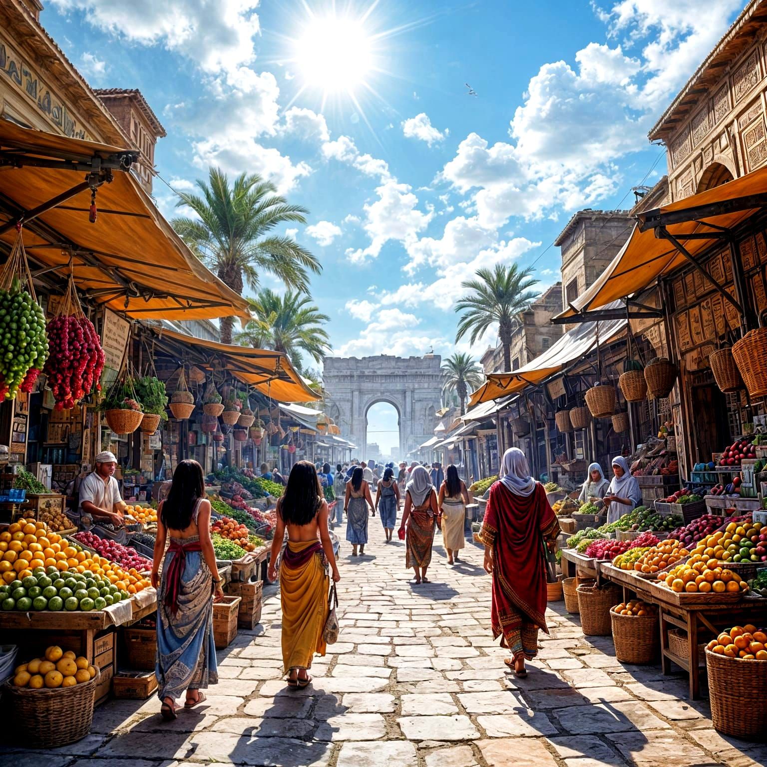 Ancient Egyptian Market Scene in 3D Game Cinematic Style