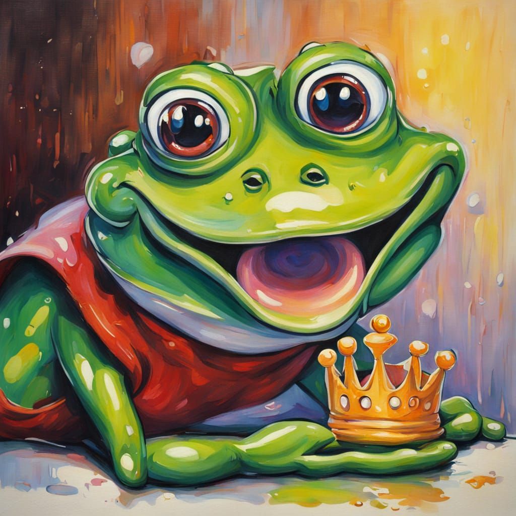 Surprised Cartoon Frog and Kissing Princess