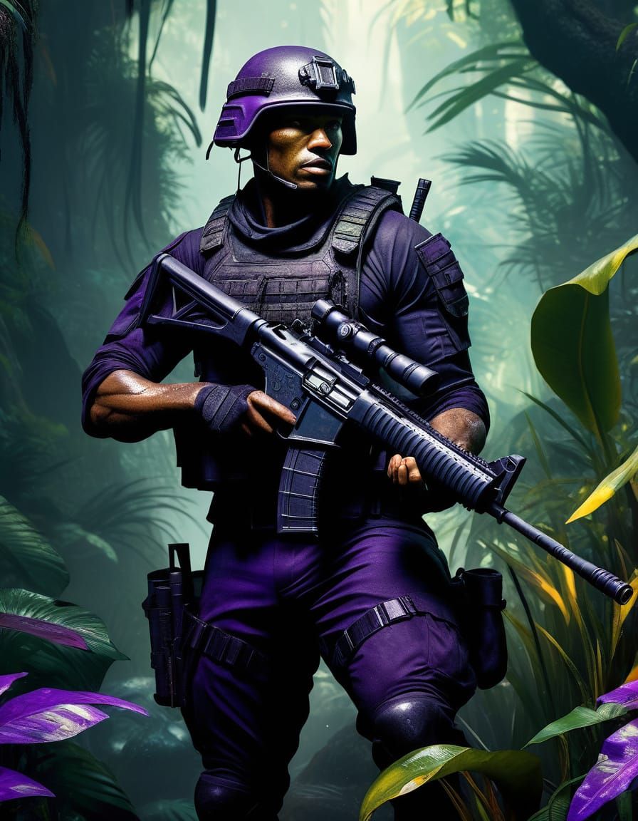 Epic Dark Fantasy Soldier in Jungle Landscape