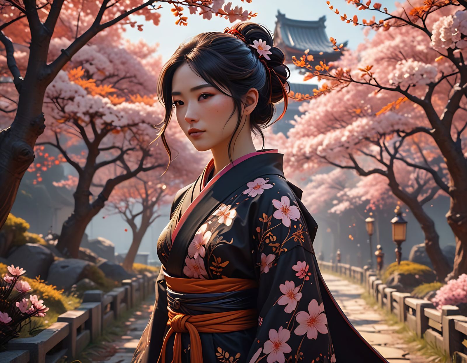 Sakura in Traditional Japanese Art Style