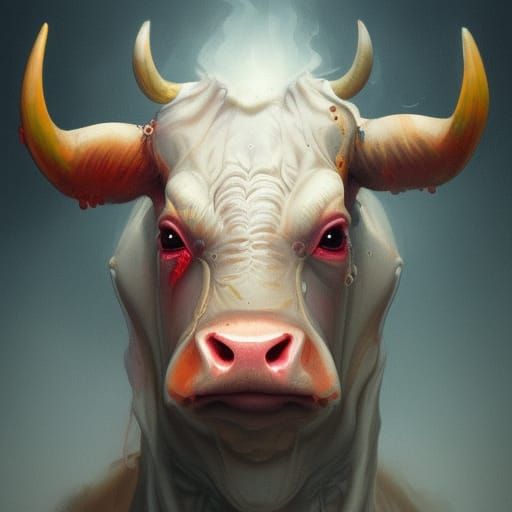 Demonic Cronenberg Cow Portrait in Hyperdetailed Style